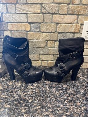 Guess Black Buckle Platform Ankle Boots